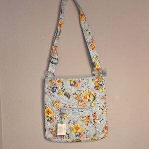 Floral Quilted Shoulder Bag - Blue and Yellow